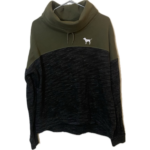 Victoria's Secret PINK VS Marl Black Olive Green Cowl Pullover - Large - Picture 1 of 6